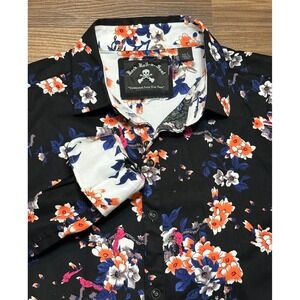 Rock Roll n Soul Men's Black Floral Print Flip Cuff Button Up Shirt Size L